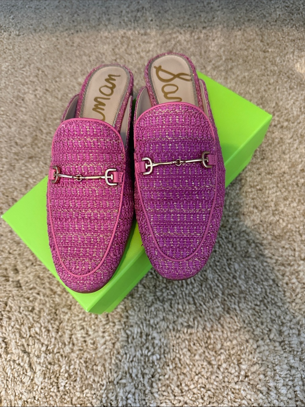 Sam Edelman Pink Woven Slip-On Mule with Gold Bit
